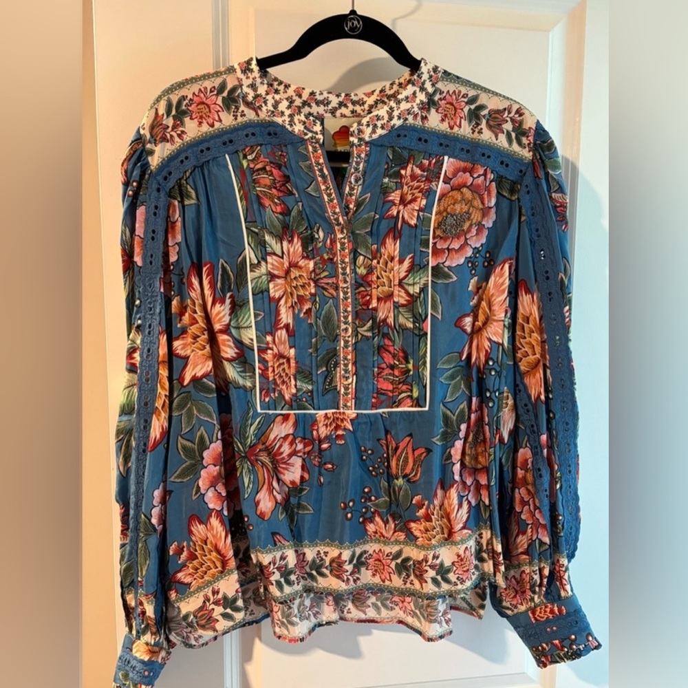 FARM Rio Orange Ruffled Long Sleeve Blouse